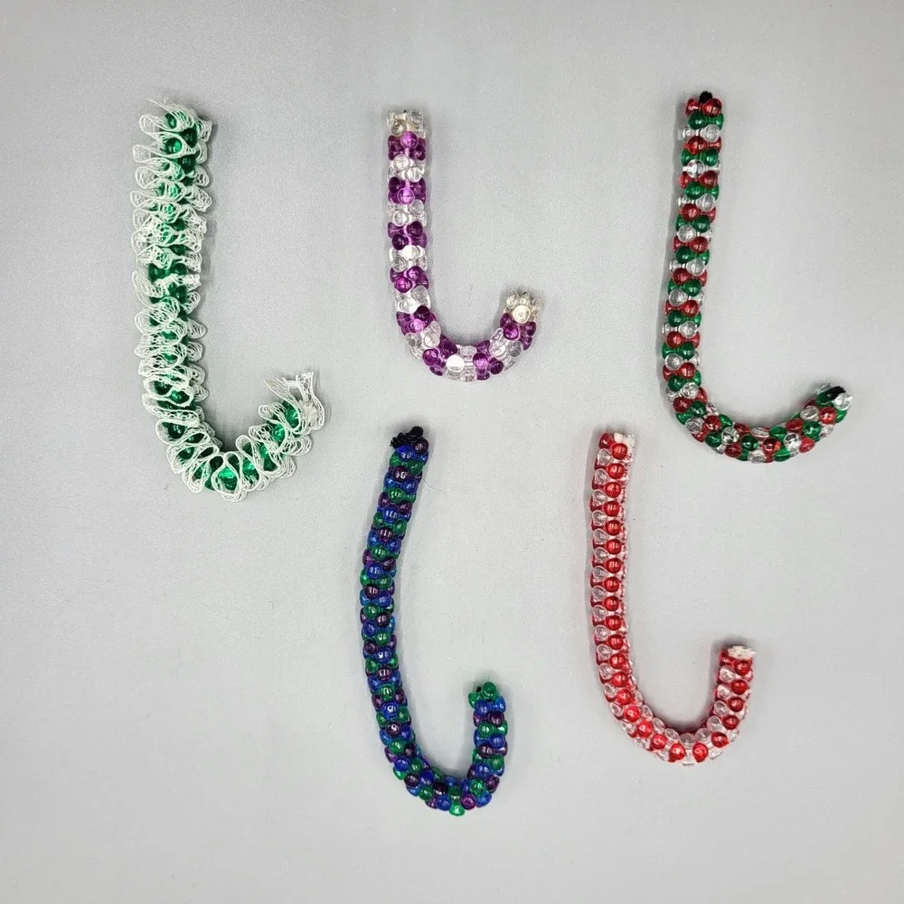 Vintage Beaded Candy Cane Ornaments Lot of 5 Christmas Holiday Tree Decor